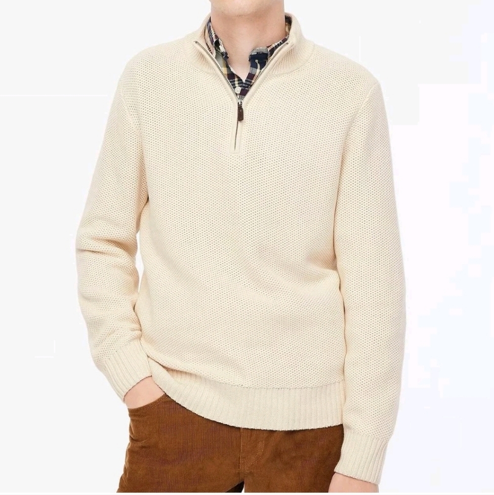 J Crew Factory Cotton Honeycomb Knit Half-Zip Sweater Size S NWT  *Flaw